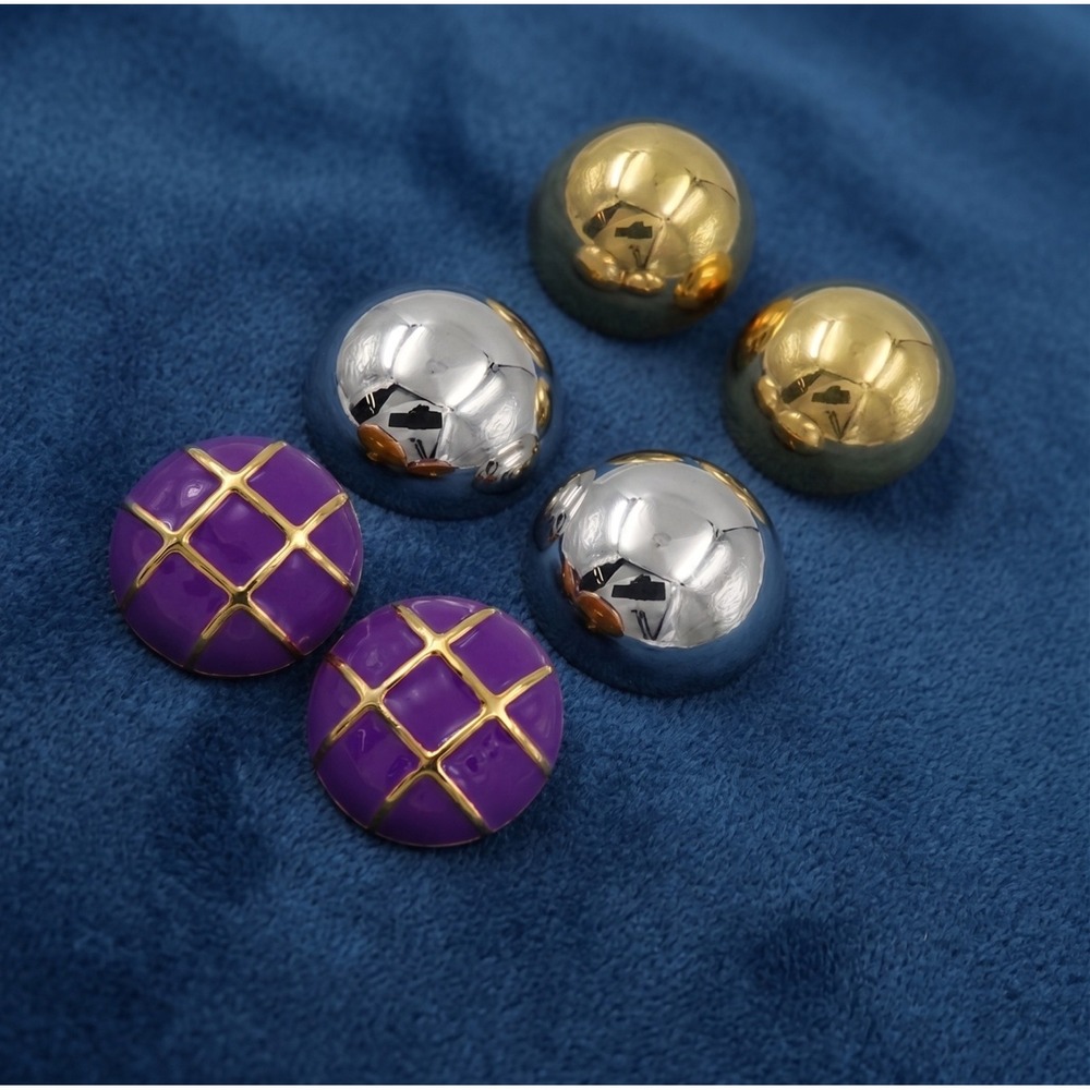VTG Mod Half Ball Dome Earrings Lot Gold Silver Tone Purple Unmarked and Coro
